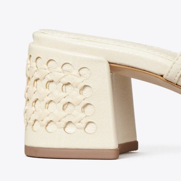 Tory Burch $378 NIB Woven Raffia Heeled Sandal New Ivory Natural 9.5 - Picture 6 of 6